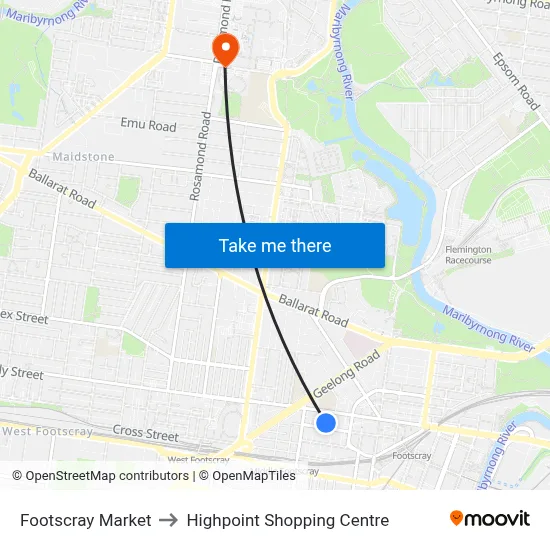 Footscray Market to Highpoint Shopping Centre map