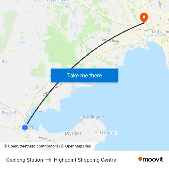 Geelong Station to Highpoint Shopping Centre map