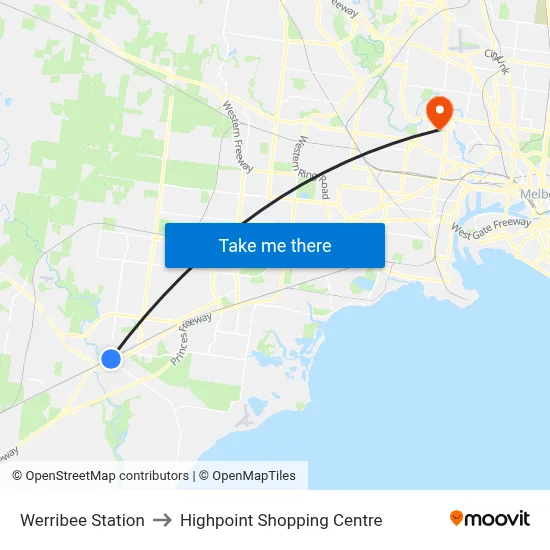 Werribee Station to Highpoint Shopping Centre map