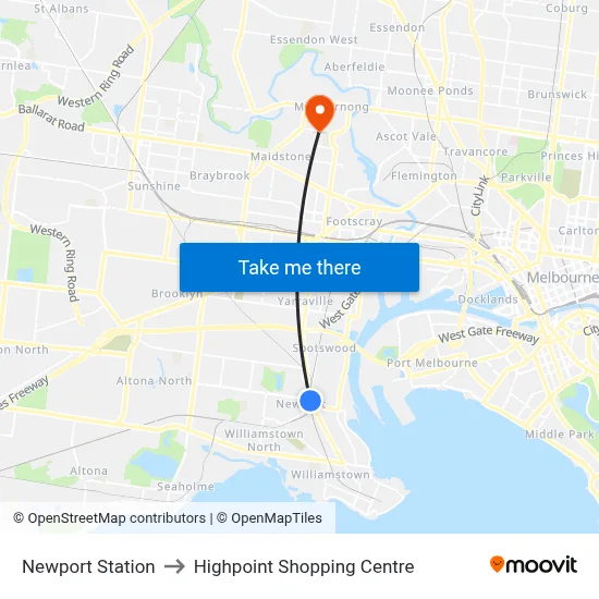 Newport Station to Highpoint Shopping Centre map
