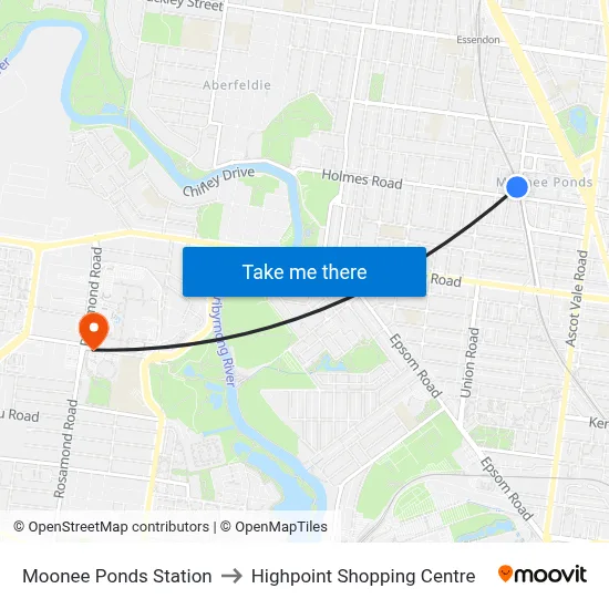 Moonee Ponds Station to Highpoint Shopping Centre map