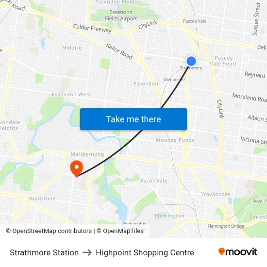 Strathmore Station to Highpoint Shopping Centre map
