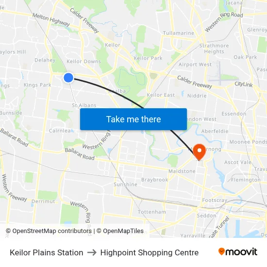 Keilor Plains Station to Highpoint Shopping Centre map