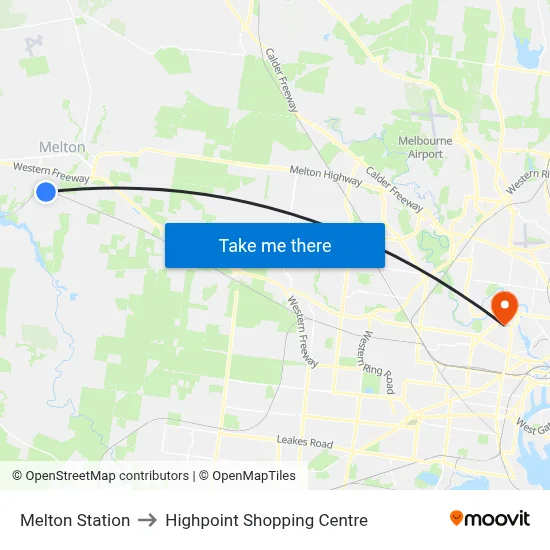 Melton Station to Highpoint Shopping Centre map
