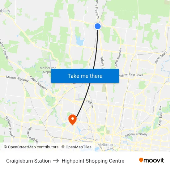 Craigieburn Station to Highpoint Shopping Centre map