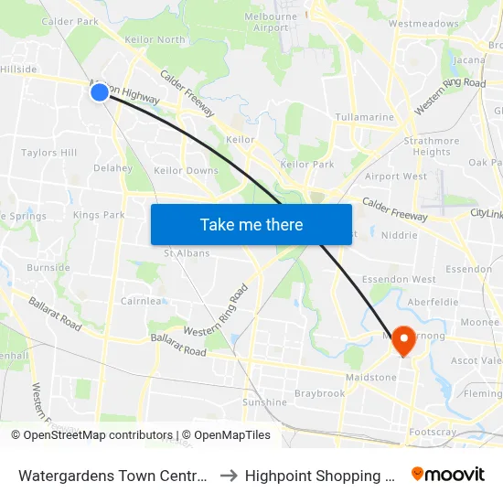 Watergardens Town Centre-Ent 6 to Highpoint Shopping Centre map