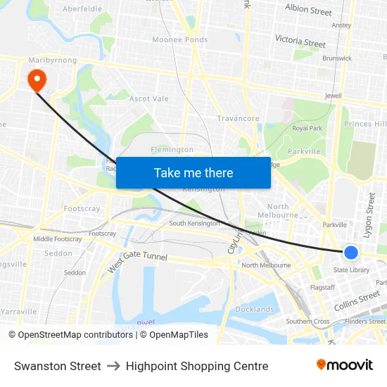 Swanston Street to Highpoint Shopping Centre map