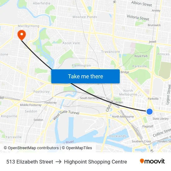 513 Elizabeth Street to Highpoint Shopping Centre map