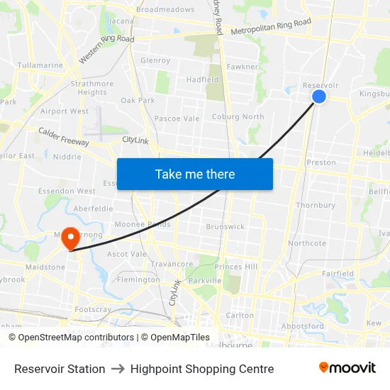 Reservoir Station to Highpoint Shopping Centre map