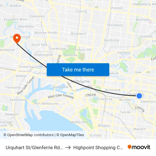 Urquhart St/Glenferrie Rd #71 to Highpoint Shopping Centre map