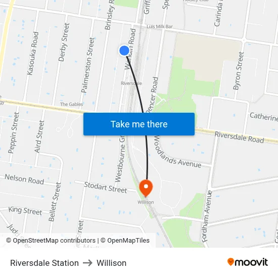 Riversdale Station to Willison map
