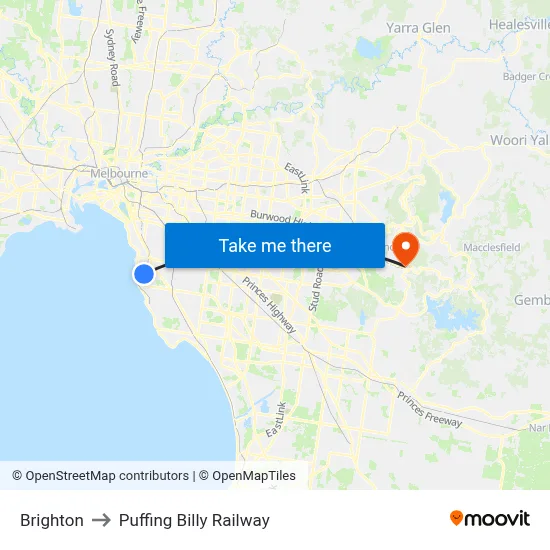 Brighton to Puffing Billy Railway map
