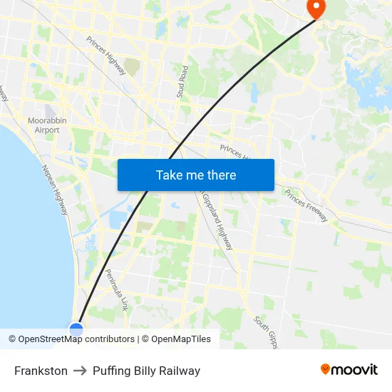Frankston to Puffing Billy Railway map