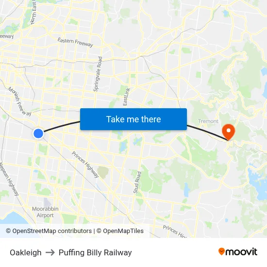 Oakleigh to Puffing Billy Railway map