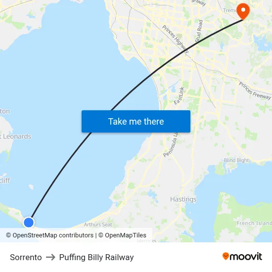 Sorrento to Puffing Billy Railway map