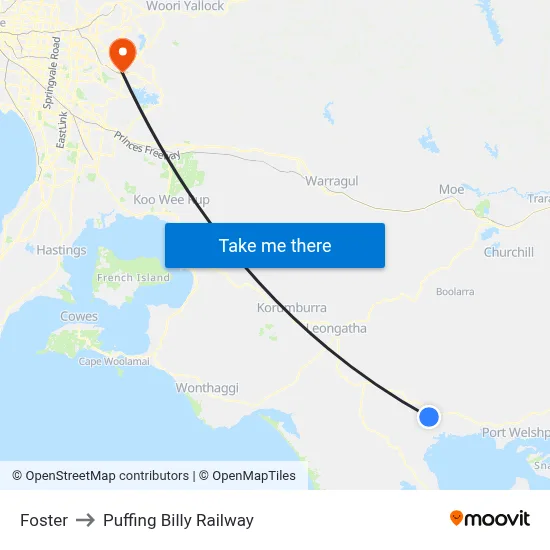 Foster to Puffing Billy Railway map