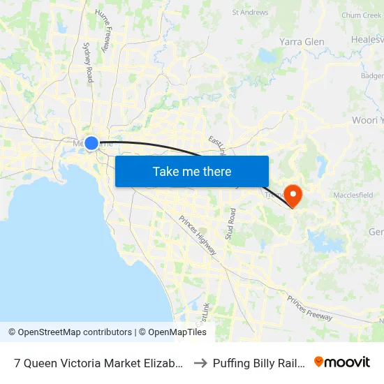 7 Queen Victoria Market Elizabeth St to Puffing Billy Railway map