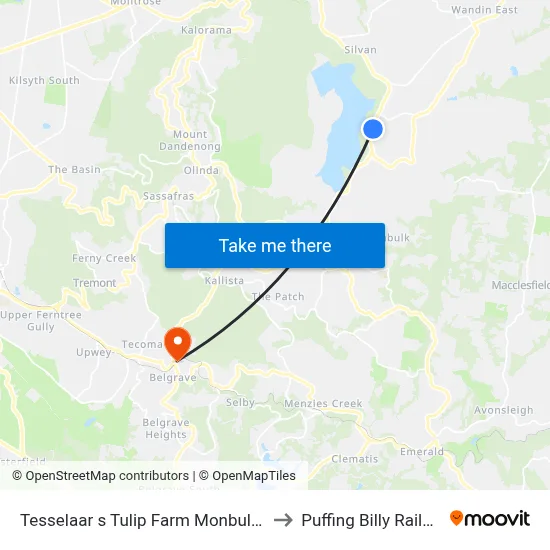 Tesselaar s Tulip Farm Monbulk Rd to Puffing Billy Railway map