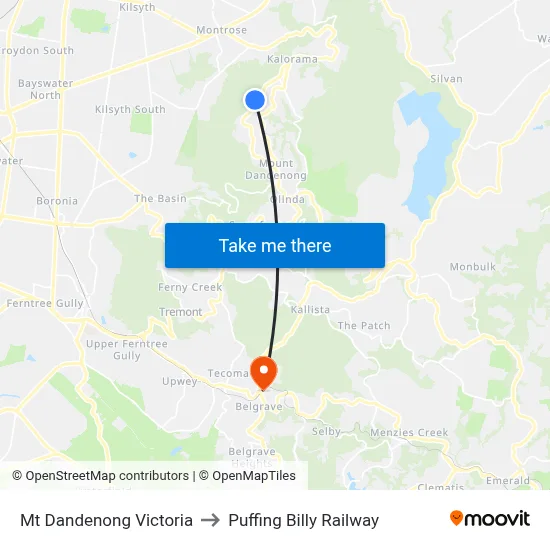Mt Dandenong Victoria to Puffing Billy Railway map