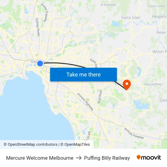 Mercure Welcome Melbourne to Puffing Billy Railway map