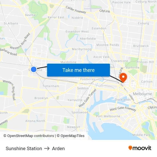 Sunshine Station to Arden map