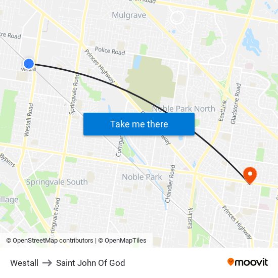 Westall to Saint John Of God map