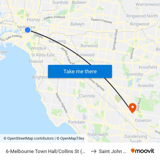 6-Melbourne Town Hall/Collins St (Melbourne City) to Saint John Of God map