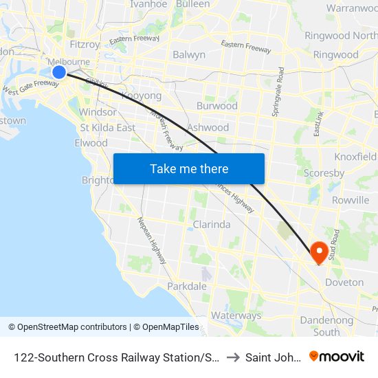 122-Southern Cross Railway Station/Spencer St (Melbourne City) to Saint John Of God map