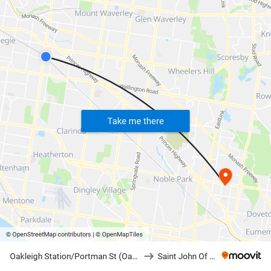 Oakleigh Station/Portman St (Oakleigh) to Saint John Of God map