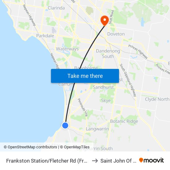 Frankston Station/Fletcher Rd (Frankston) to Saint John Of God map