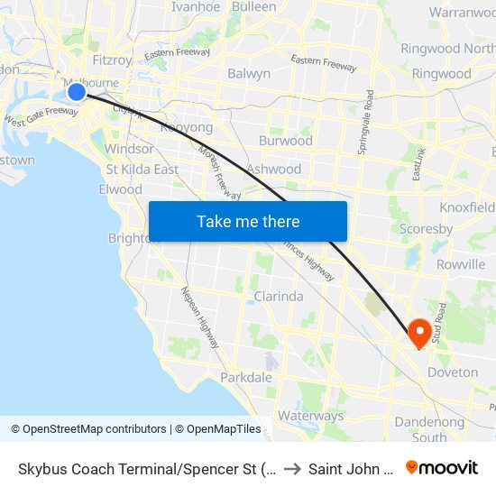 Skybus Coach Terminal/Spencer St (Melbourne City) to Saint John Of God map
