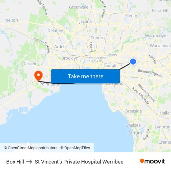 Box Hill to St Vincent's Private Hospital Werribee map
