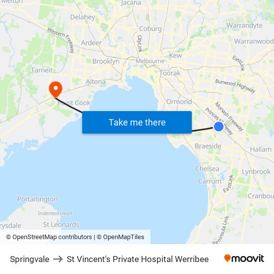 Springvale to St Vincent's Private Hospital Werribee map