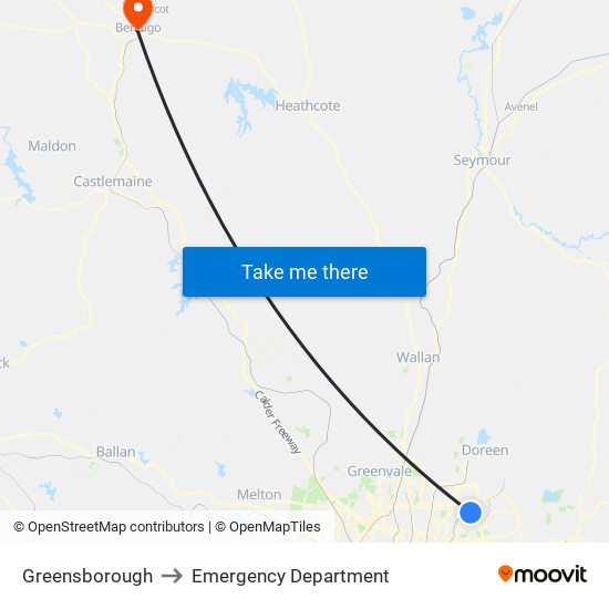 Greensborough to Emergency Department map