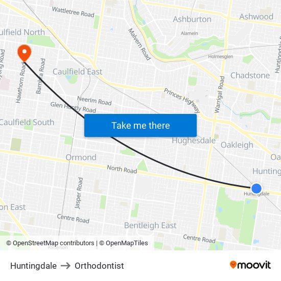 Huntingdale to Orthodontist map