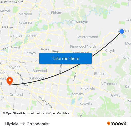 Lilydale to Orthodontist map