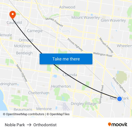 Noble Park to Orthodontist map