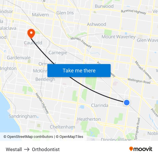 Westall to Orthodontist map