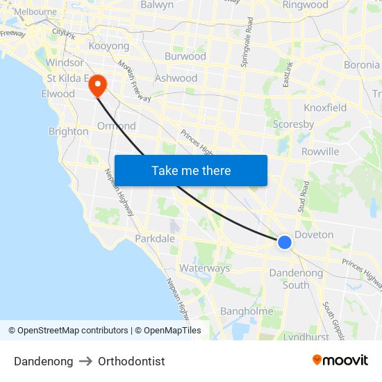 Dandenong to Orthodontist map