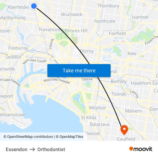 Essendon to Orthodontist map