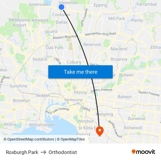 Roxburgh Park to Orthodontist map