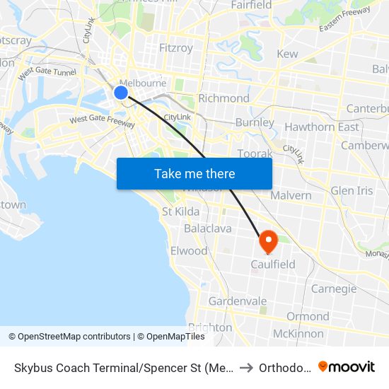 Skybus Coach Terminal/Spencer St (Melbourne City) to Orthodontist map