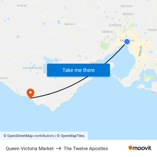 Queen Victoria Market to The Twelve Apostles map