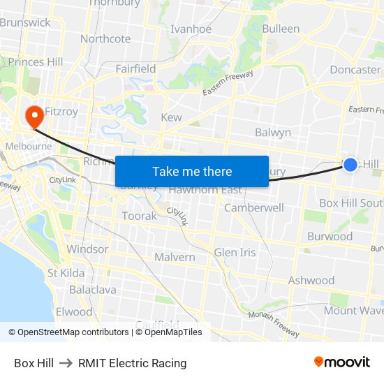 Box Hill to RMIT Electric Racing map