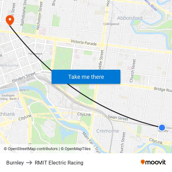 Burnley to RMIT Electric Racing map