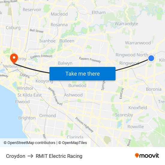 Croydon to RMIT Electric Racing map