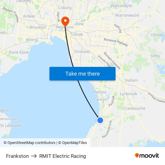 Frankston to RMIT Electric Racing map