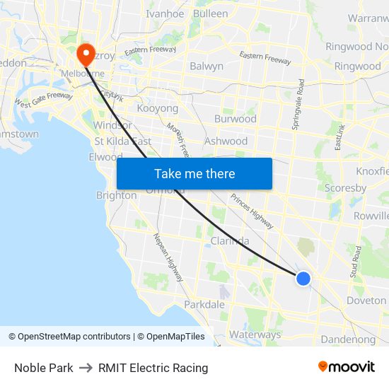 Noble Park to RMIT Electric Racing map