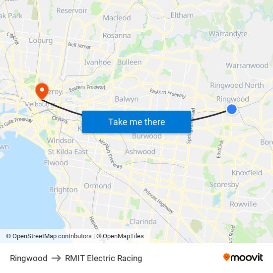 Ringwood to RMIT Electric Racing map