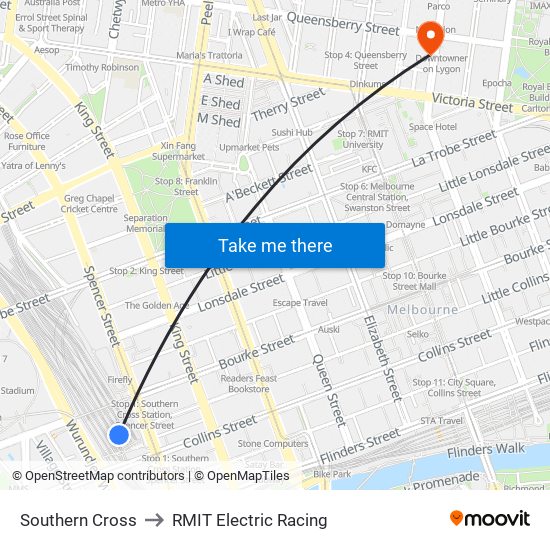 Southern Cross to RMIT Electric Racing map